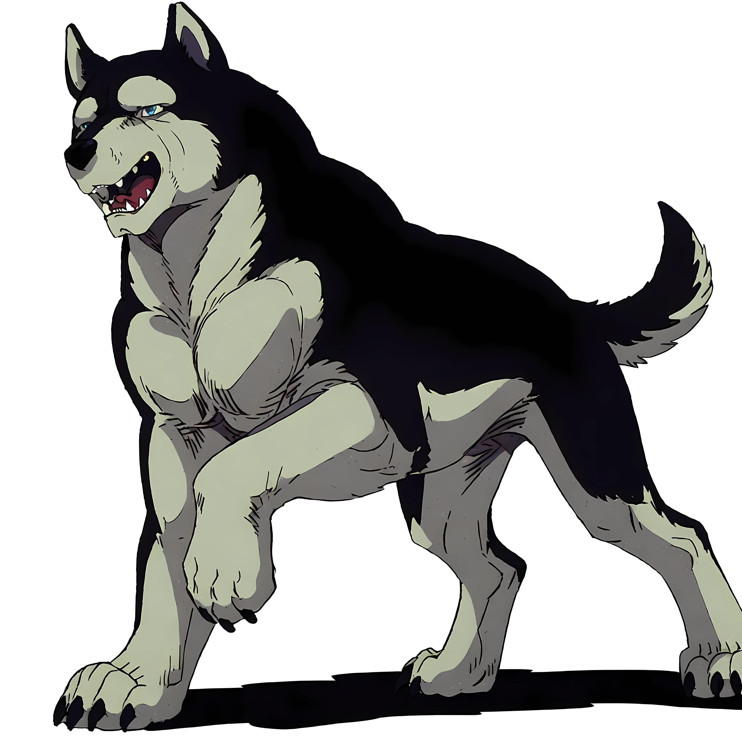 kisaragi (ginga), male, masculine, feral:1.1, quadruped, full body, (muscular forelegs, muscular neck, muscular shoulders, muscular hindlegs, muscular feral):1.5, (pectorals, biceps):1.1, paws, detailed, high quality, best resolution, solo, posing, standing, shadow on ground, dog tail, by wfa, by seibear, by rossciaco, by taran fiddler, by echin:0.5, cel shaded, proud, majestic, detailed eyes, blue eyes