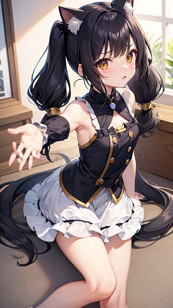 Anime characters　Princess Connect！　Cal　Cat ear　Small breasts　Lolicon　Tsundere　 Girl　Black hair long wavy hair　Twin tails　Right bangs point color white