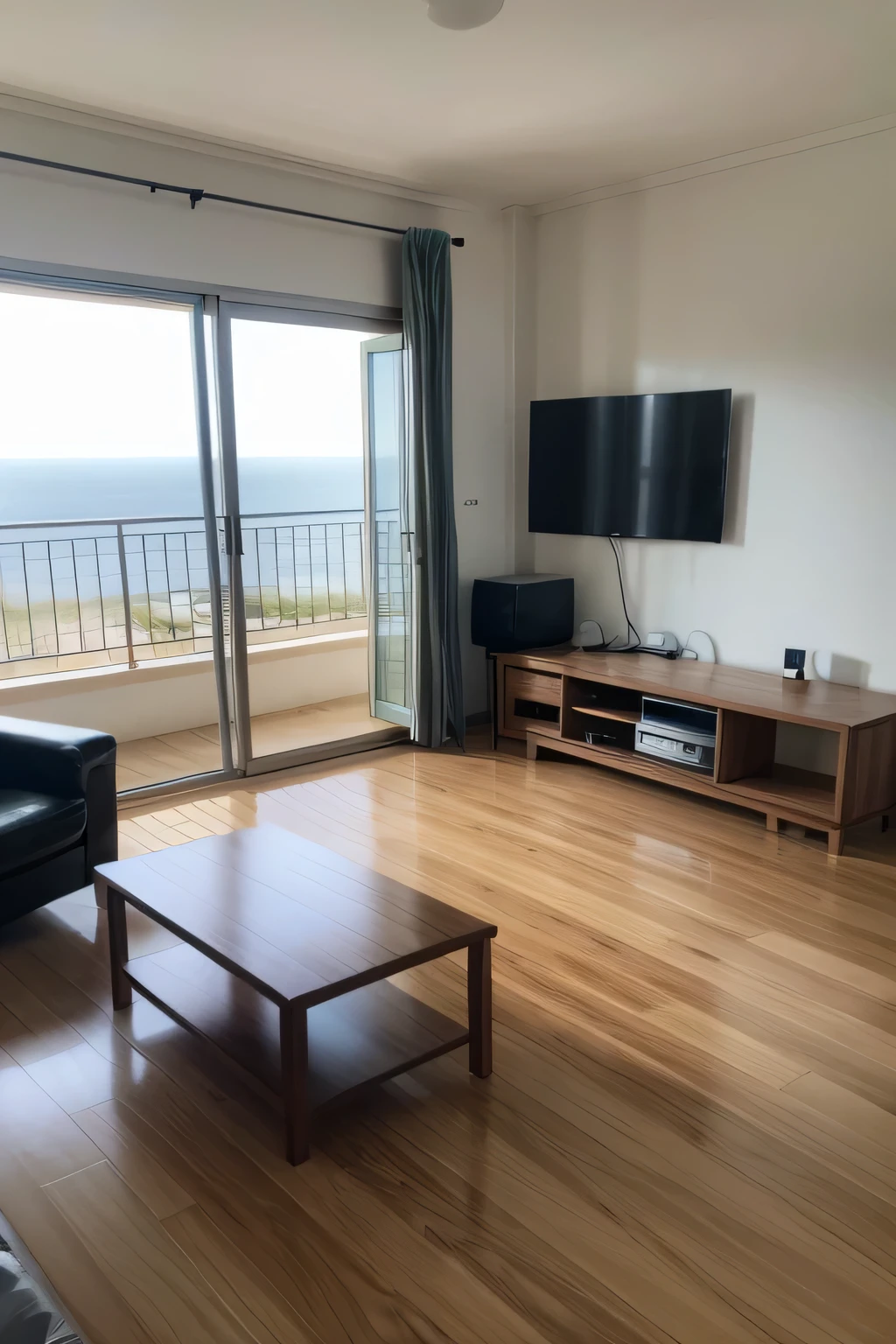 estudio com acabamento e piso de madeira realista em alta qualidade.