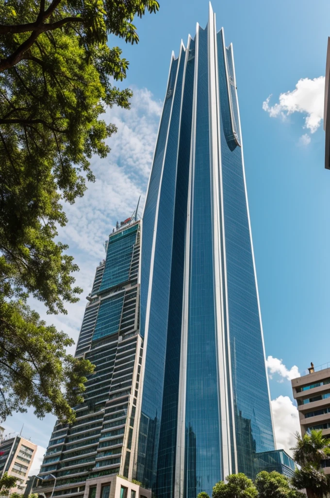 200-meter tall building that has a diagrid located in Mexico City, with trees on intermediate floors