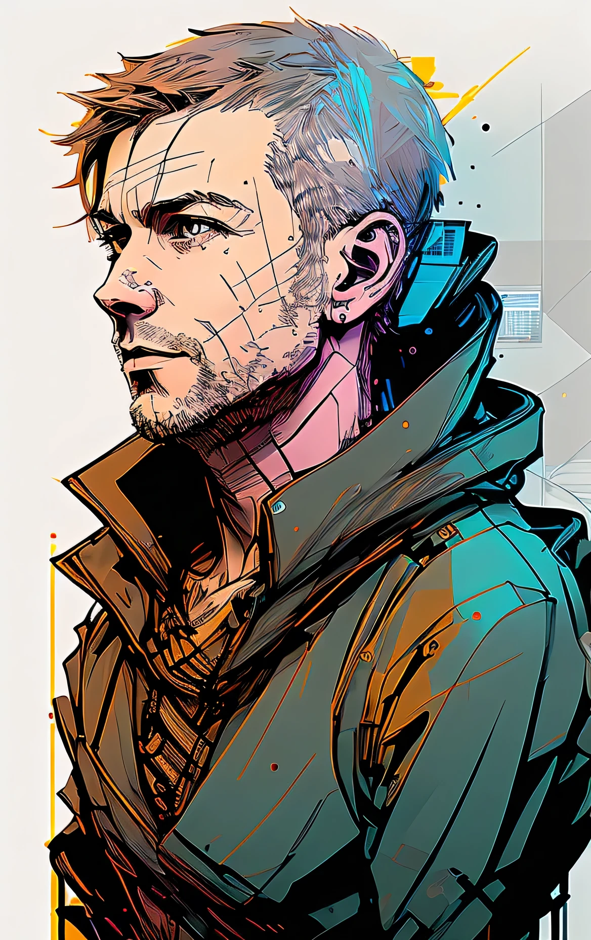 nvinkpunk, (((European middle-aged man))), masterpiece, best quality, ((detailed face)), ((award winning)), (High Detail), Sharp, 8k, trending on artstation, intricate