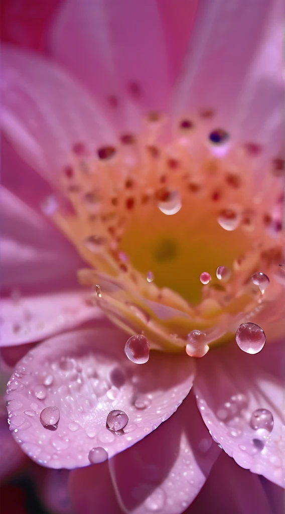 Fondo de lluvia,la mejor calidad，textura，Delicado y delicado，8K，enfocar：Macro，la fuente de luz：Arriba a la izquierda，Una rosa iridiscente，The petals are dotted with transparent water droplets.