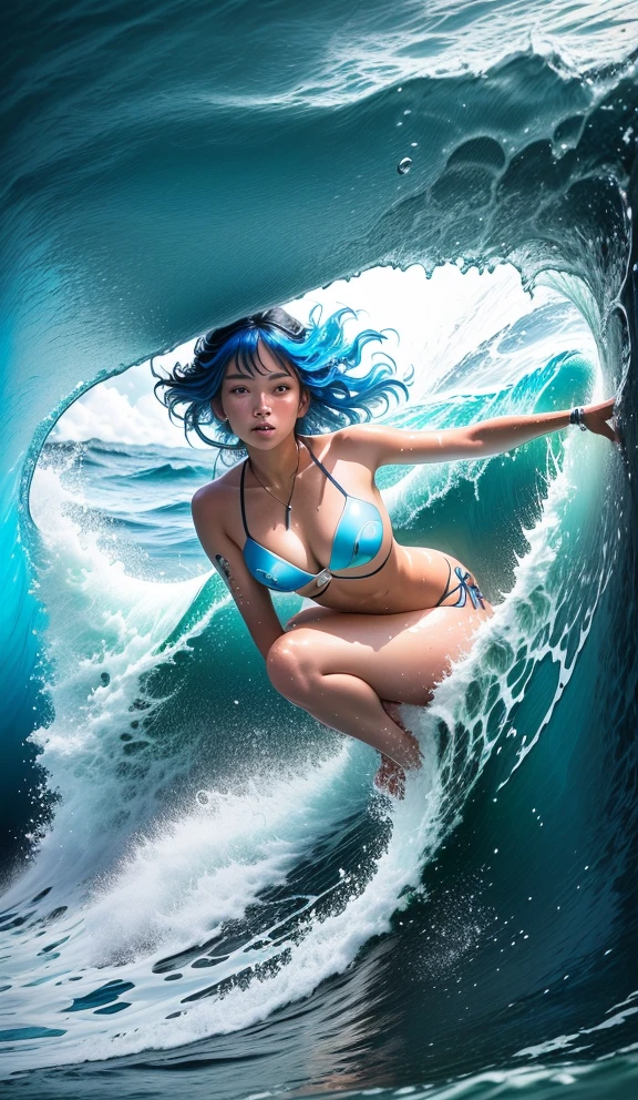 naked surfer riding a wave in the ocean at night, asuka como modelo surfista, inspirado en David LaChapelle, Close-up fantasy with water magic., naked ocean goddess, karol bak uhd, bottom angle, Surf, solo una broma, inspirado en Michael Komarck, inspirado en Vincent Lefevre, Marcos Adams, Surf Photography