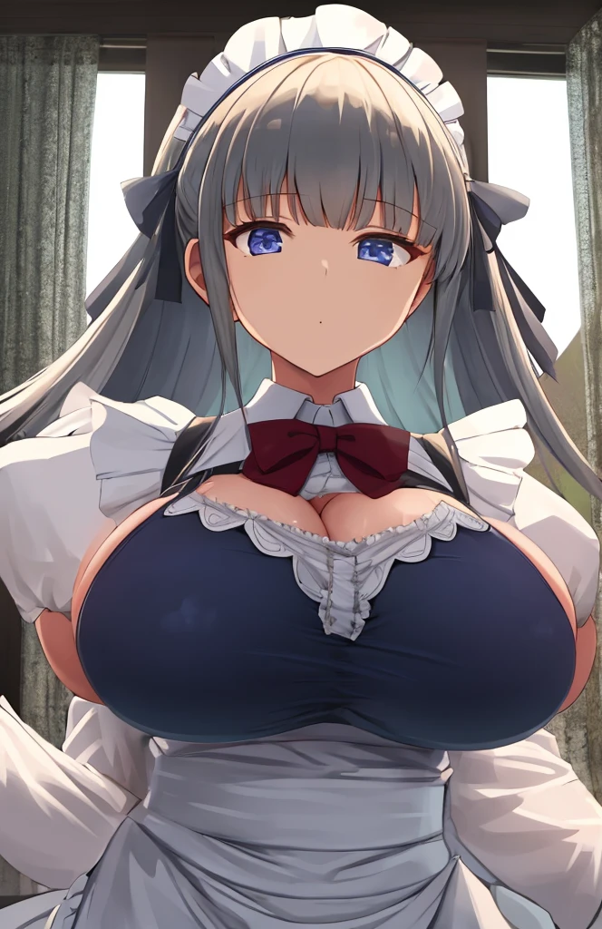 1girl,gigantic breasts,pov,pointy breasts,upper body,maid,Cute