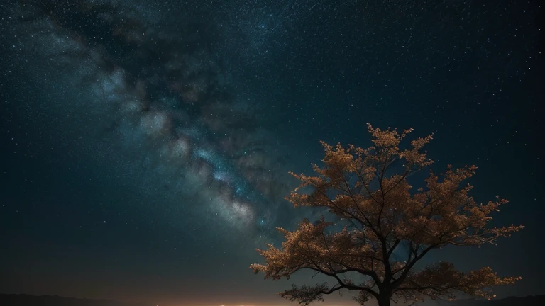 Noite estrelada e lua cheia. Tree and plain