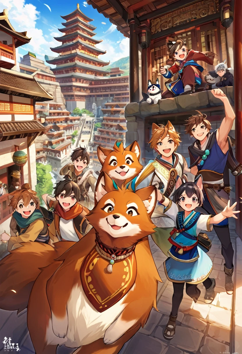 super high resolution, detailed background, World Heritage Site, 6+boys, 6+girls, Happy, joyful, absurdres(Photos of solo travelers)(kemono, furry anthro),