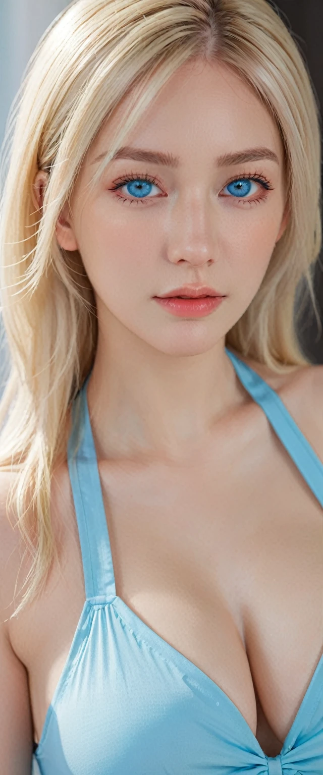 portrait, Practical, beautiful, blue eyes, Blonde hair, Busty Big Breasts, sexy, seductive, 4K resolution, High quality CG, Beautiful CG, Soft Light