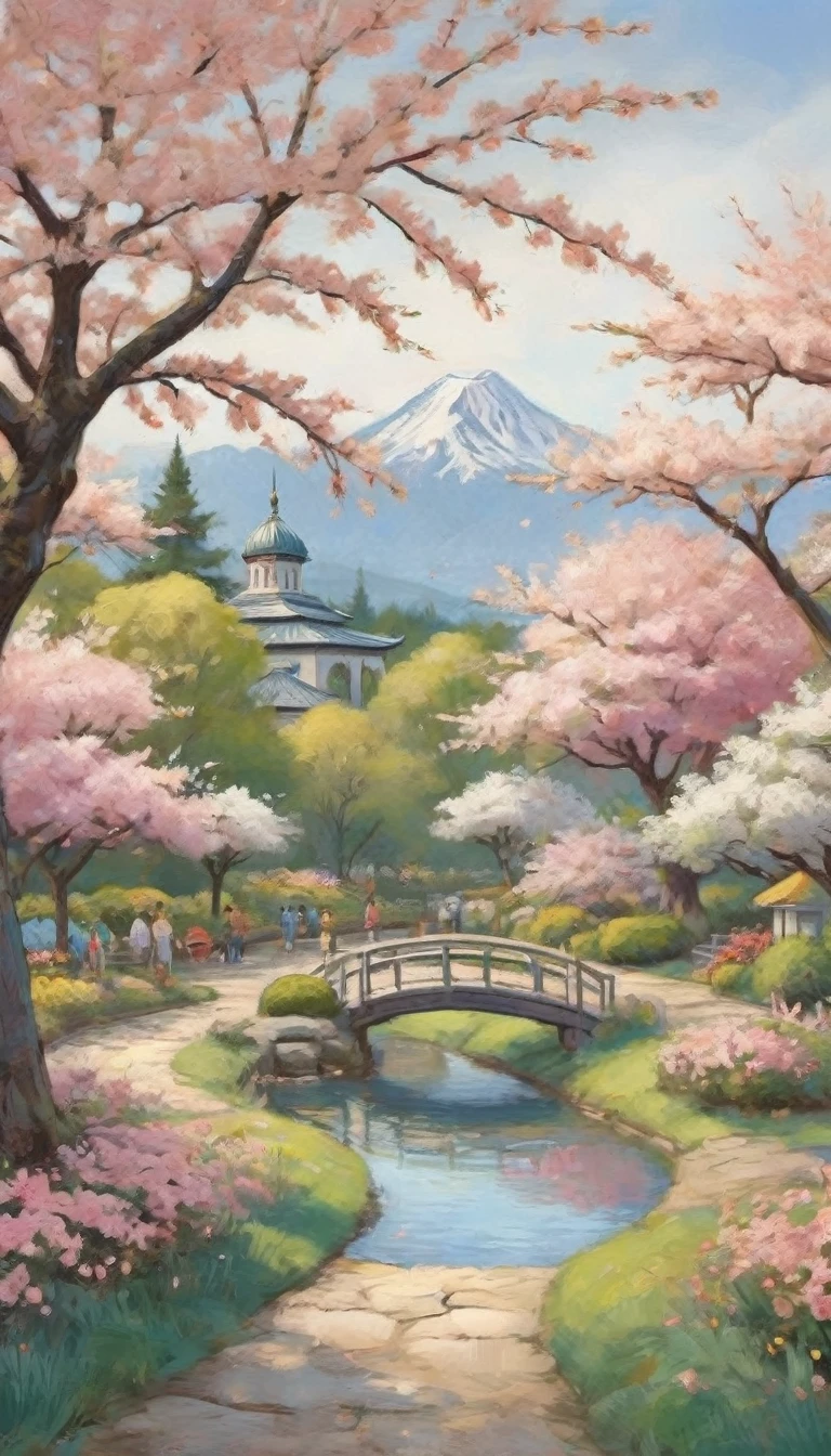 1.2941 aspect ratio, ultra-high resolution cherry blossom garden, coloring book style, pastel colors