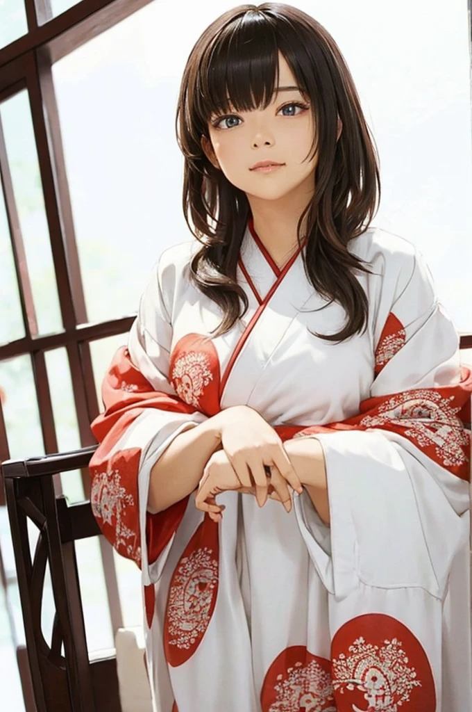 (((White Background、White world)))、14 years、unity 8k wallpaper、Very detailed、beautifully、beautiful、masterpiece、highest quality、(Zentangle、Mandala、Tangle、Tangle)、(Fractal Art:1.3)、One Girl、Beautiful black hair、Japanese、Big pink、red kimono、Japanese clothing、Very detailed、Dynamic Angle、Cowboy Shot、Chaos in its most beautiful form、elegant、Brutalist Design、Vibrant colors、Romance、atmosphere、Ecstasy Note、Streaming notes are displayed、(((White Background、Pure white background、Red circle)))