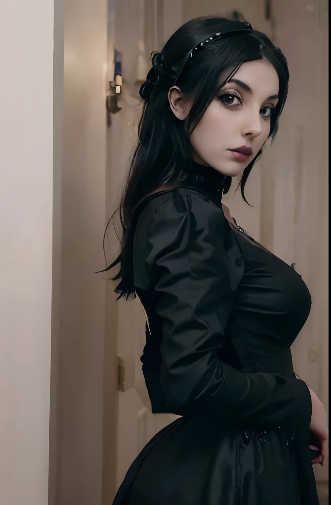 arafed woman in a black dress posing for a picture, digital art inspired by Edo Murtić, reddit, gothic art, amouranth, goth girl, goth, angelawhite, better known as amouranth, webcam, shot on webcam, profile pic, dark goth queen, very beautiful goth top model, young beautiful amouranth, goth woman