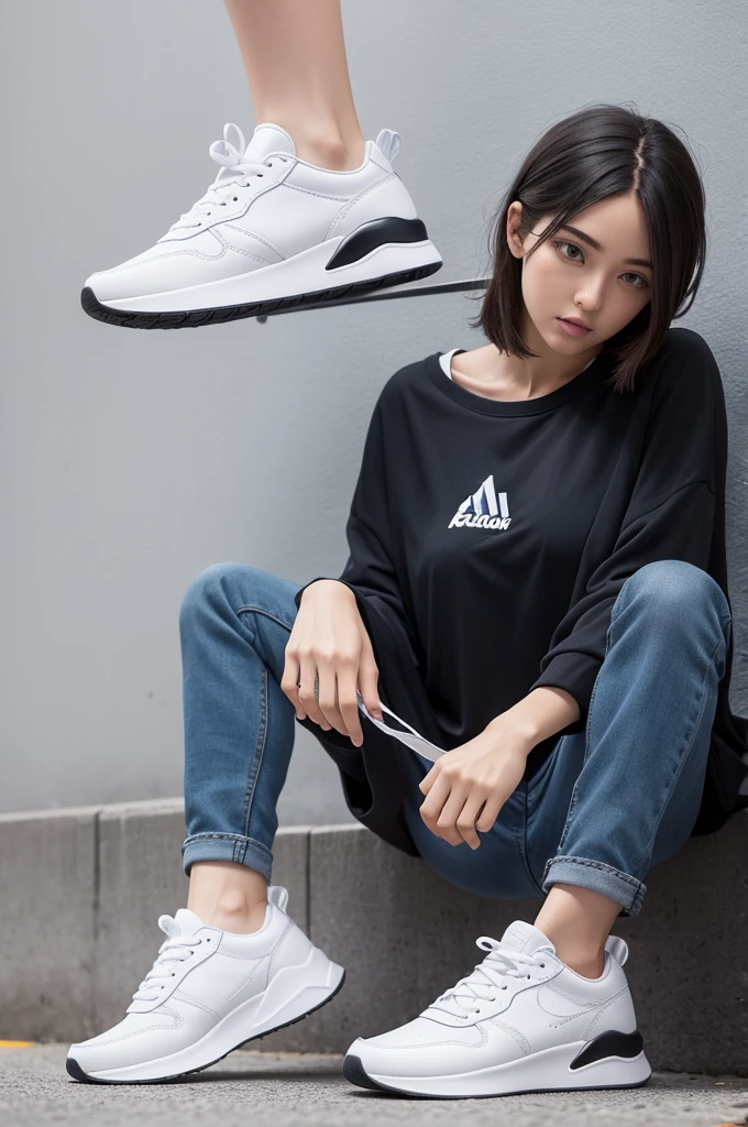 Wearing white Nike socks、Highlighted with white knee-length socks featuring the Nike logo、Black Nike logo on socks、The socks always have one black NIKE logo visible, and there are two pairs of socks on each foot.。
