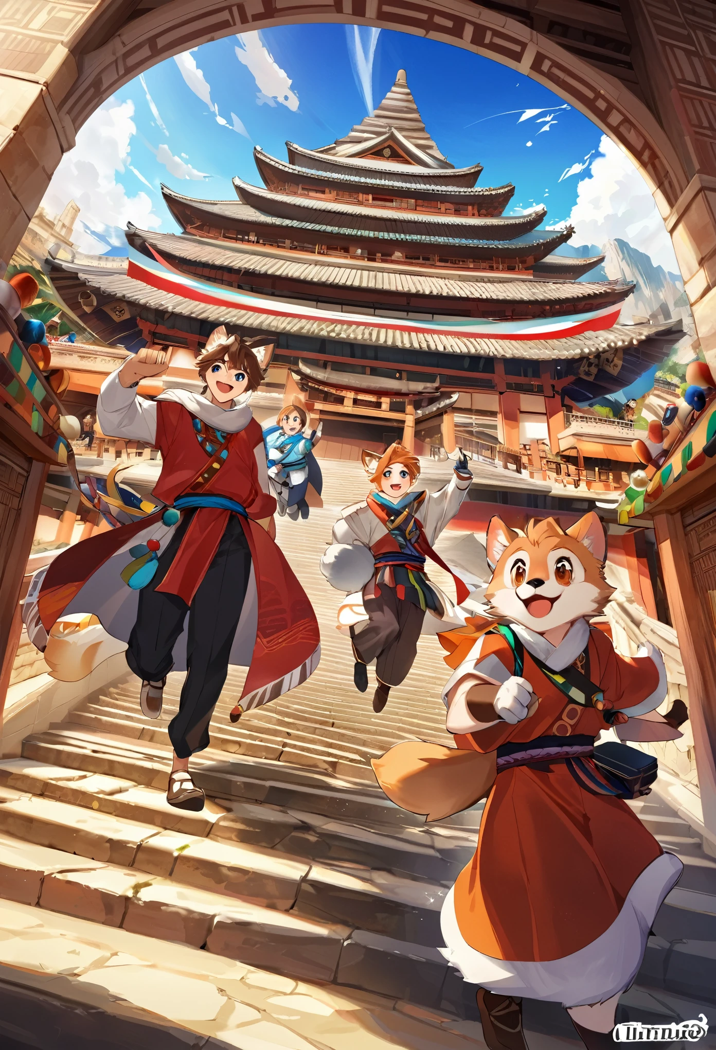 super high resolution, detailed background, World Heritage Site, 6+boys, 6+girls, Happy, joyful, absurdres(Photos of solo travelers)(kemono, furry anthro),