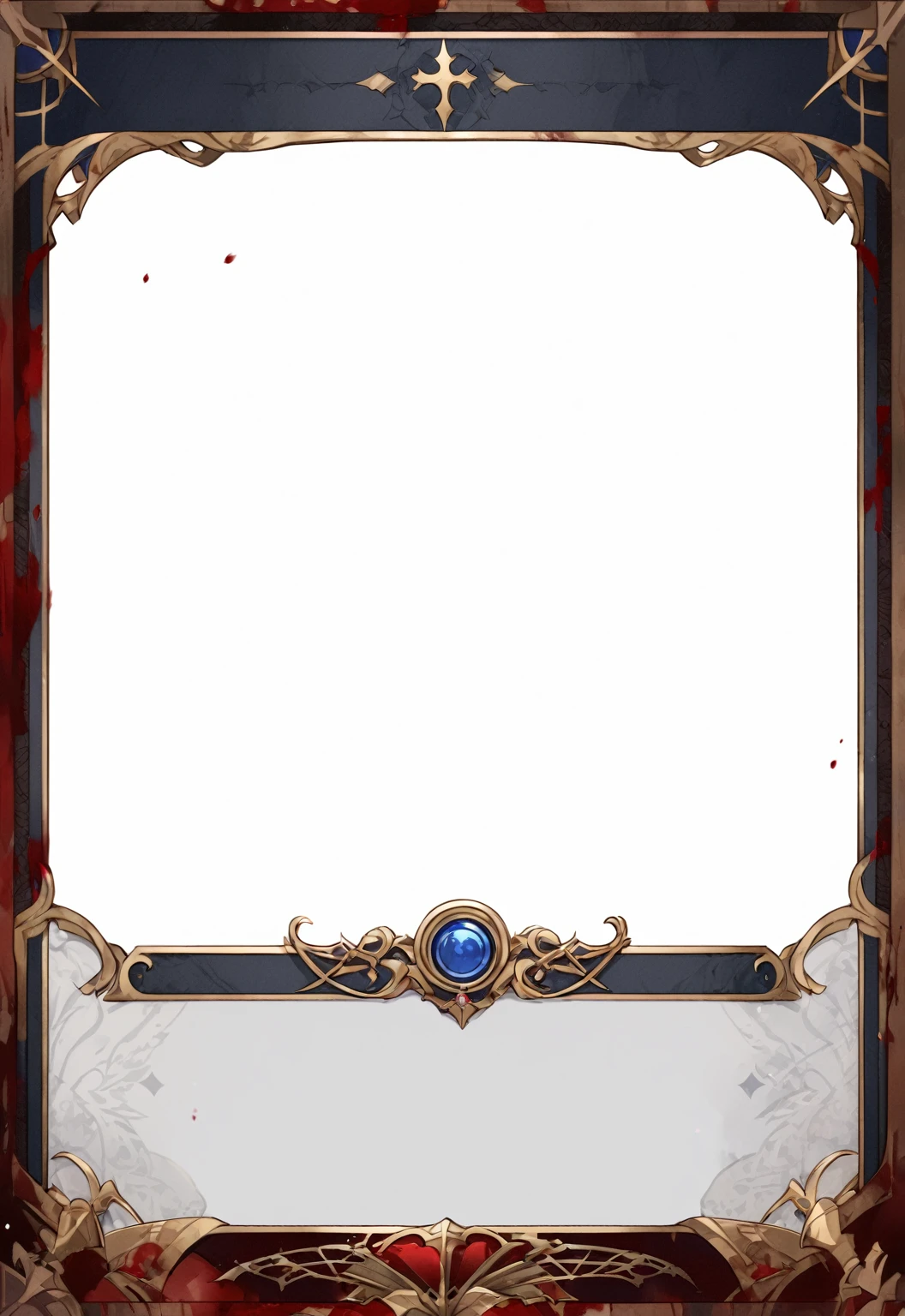 A card border UI,Medieval European aristocracy design,Dark Style,There are blood stains on the parchment backing.。