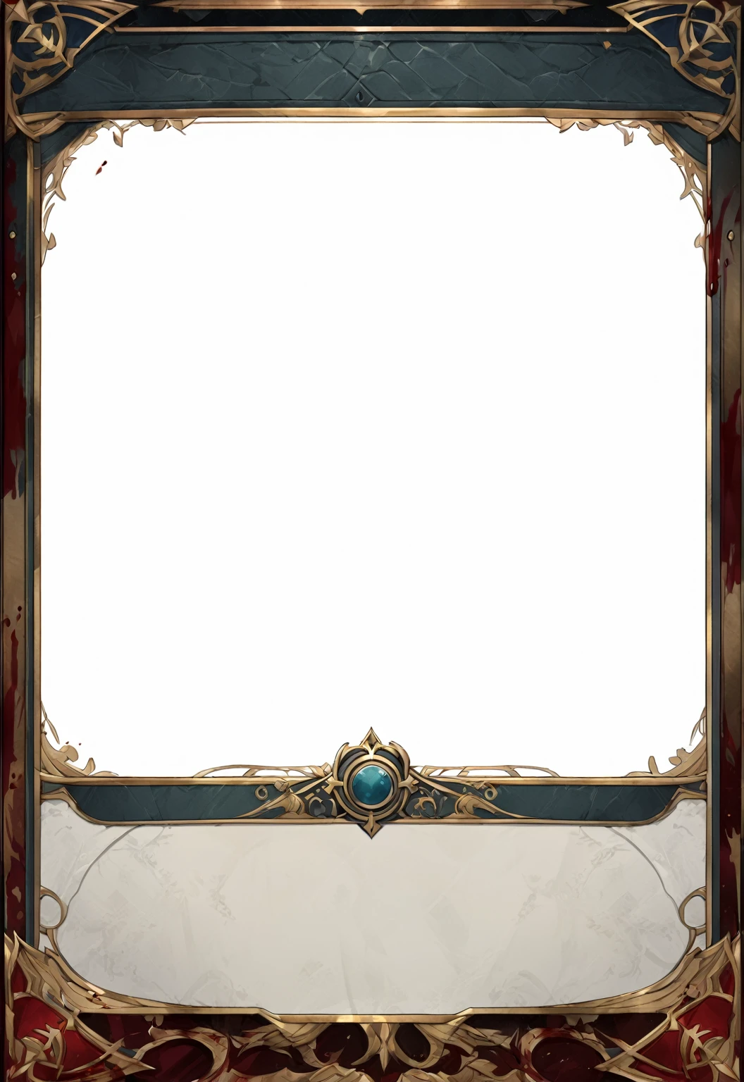 A card border UI，Medieval European aristocracy design，Dark Style，There are blood stains on the parchment backing.。