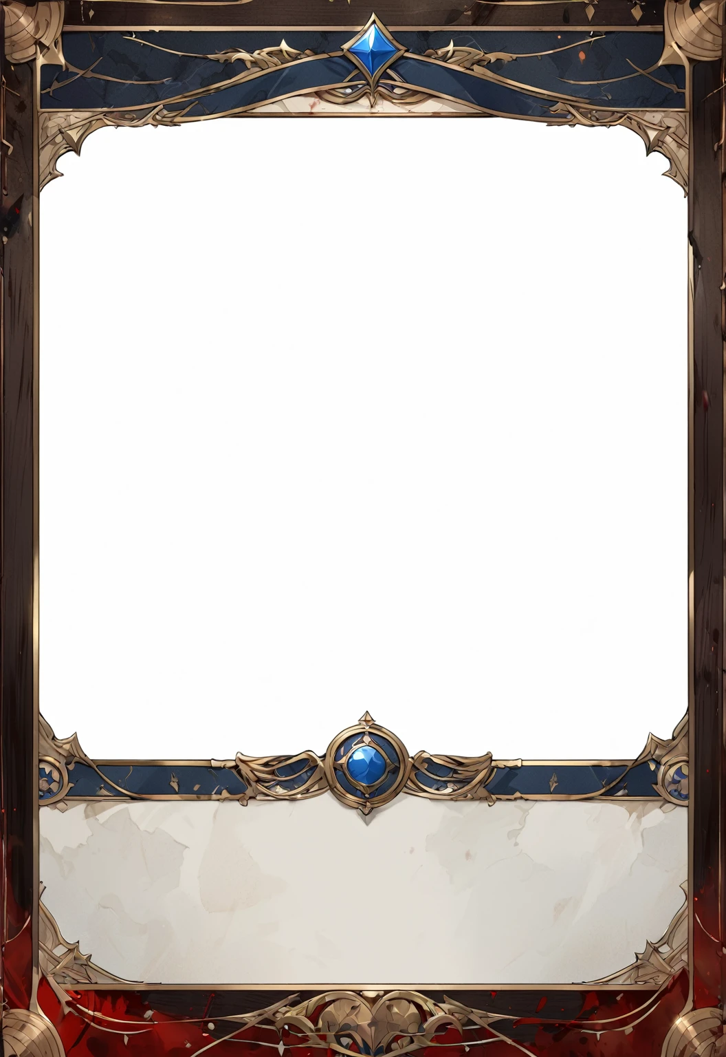 A card border UI,Medieval European aristocracy design,Dark Style,There are blood stains on the parchment backing.。