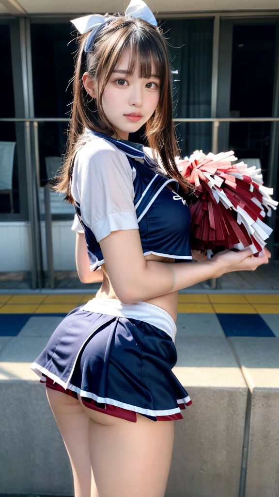 masterpiece, best quality, illustration, Super detailed, fine details, High resolution, 8K,wall paper, perfect dynamic composition,(Details High quality, realistic depiction of eyes:1.3), hotel room, (cheer girl:1.5),(a miniskirt), to stand、large breasts,short bob hair, black hair color, Big Natural Color Lip, bold sexy pose, crying a little、Harajuku style、20 year old girl、cute type、ta、beautiful legs, hposing Gravure Idol
