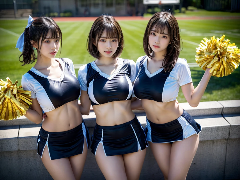 (RAW photo, 4k, masterpiece, high resolution, extremely complex) (realistic: 1.4), cinematic lighting
((2 girls, 2 schoolgirls)),blushing,((innocent)),bright eyes,round eyes,blunt bangs,(short bob hair:1.3),black hair,large breasts,wide hips,Summer Noon, ,Hot, (Best Quality), (Highres), (an Extremely Delicate and Beautiful),(Beautiful 8k face),(Brown eyes),( spectators),(gigantic breasts),(Play with each other,Touching each other's bodies,Touching the body),(cheer girl:1.5),(a miniskirt),(reality),bright lighting,(The background is a luxury hotel room)