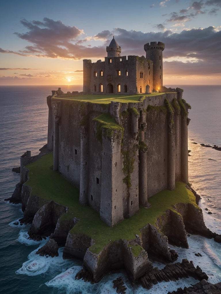 arafed castle on a cliff overlooking the ocean at sunset, castle ruins, ruined castle, big castle ruin, by Andrew Robertson, castle, by Alexander Robertson, epic vista of old ruins, scarry castle). mystical, by John Murdoch, stunning image, by Joseph Severn, a medieval castle, full image, inspiring, scarry castle)). mystical