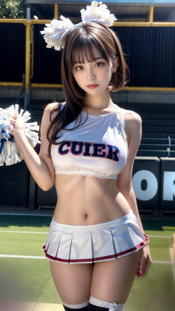 masterpiece, best quality, illustration, Super detailed, fine details, High resolution, 8K,wall paper, perfect dynamic composition,(Details High quality, realistic depiction of eyes:1.3), hotel room, (cheer girl:1.5),(a miniskirt), to stand、large breasts,short bob hair, black hair color, Big Natural Color Lip, bold sexy pose, crying a little、Harajuku style、20 year old girl、cute type、ta、beautiful legs, hposing Gravure Idol