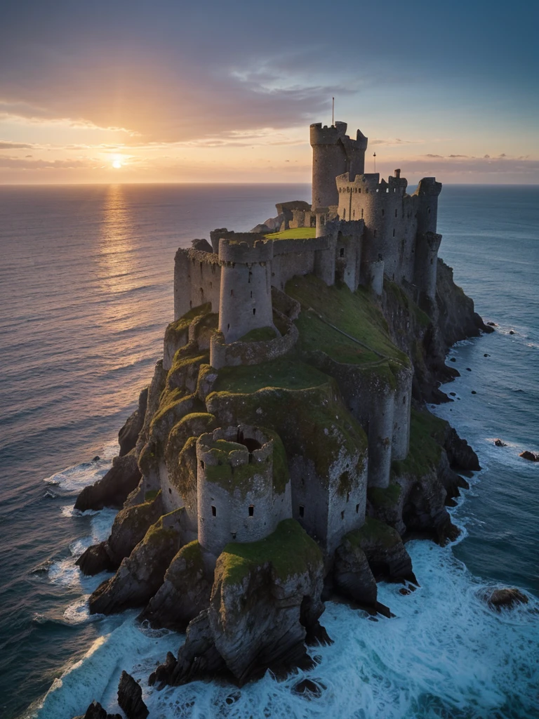 arafed castle on a cliff overlooking the ocean at sunset, castle ruins, ruined castle, big castle ruin, by Andrew Robertson, castle, by Alexander Robertson, epic vista of old ruins, scarry castle). mystical, by John Murdoch, stunning image, by Joseph Severn, a medieval castle, full image, inspiring, scarry castle)). mystical