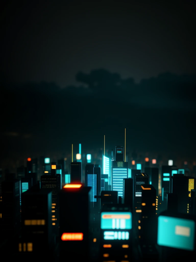 close up of a cyberpunk city made from ral polygon, fotografia tilt-shift 