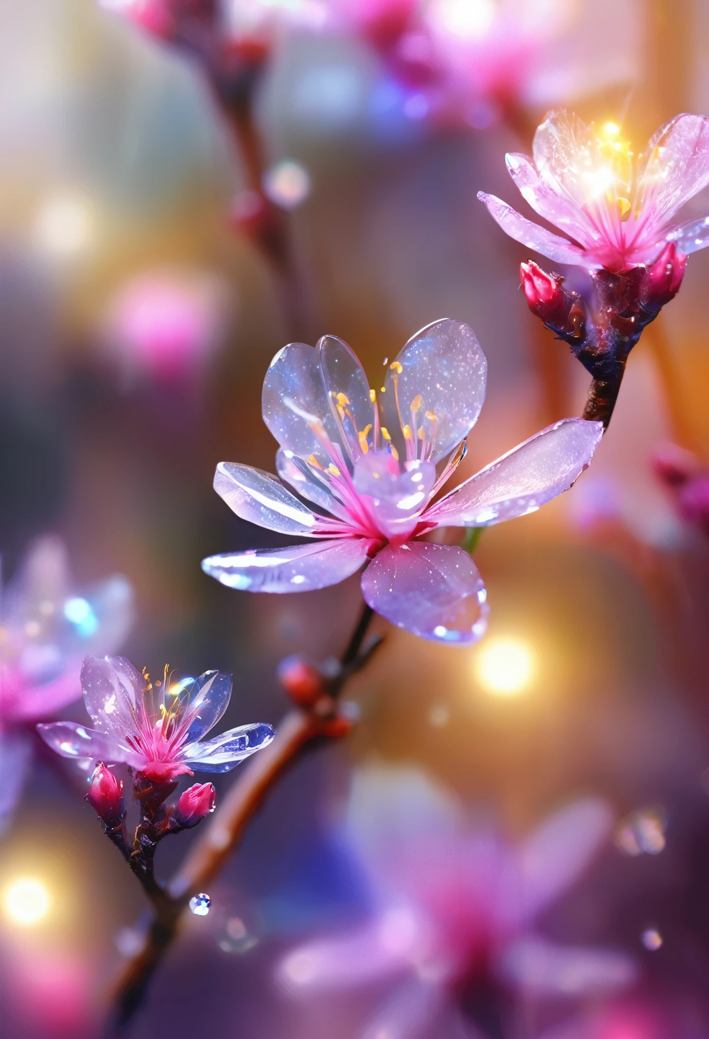 crystal spring blossom,
fantasy, galaxy, transparent, 
shimmering, sparkling, splendid, colorful, 
magical photography, dramatic lighting, photo realism, ultra-detailed, 4k, Depth of field, High-resolution