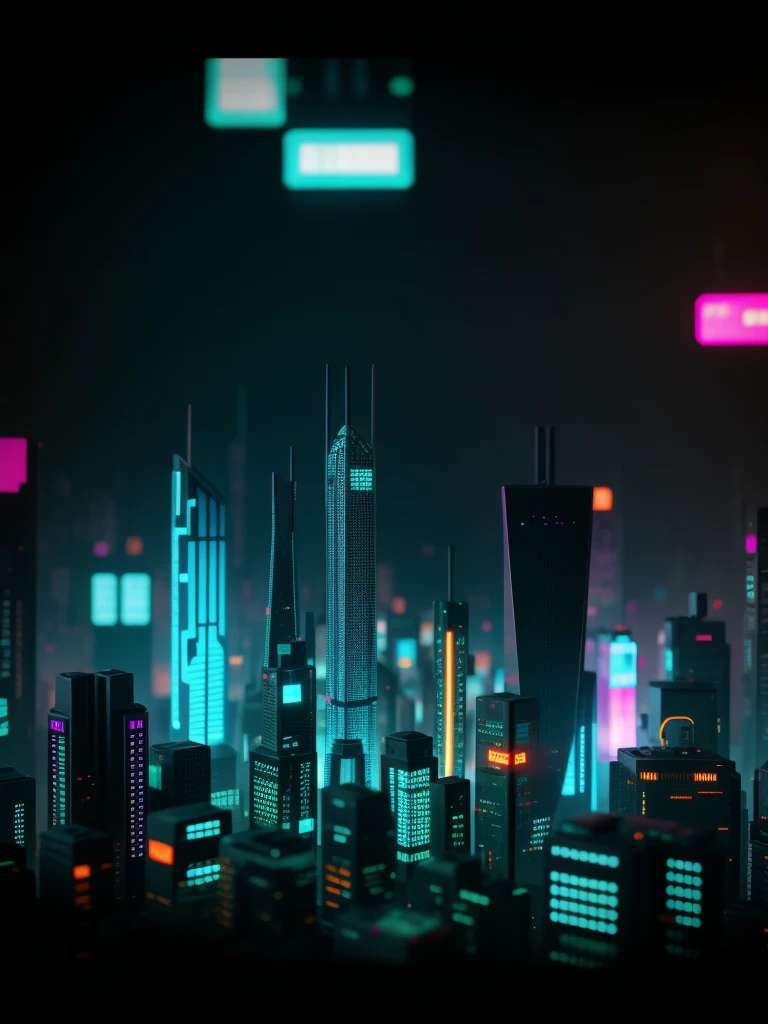 close up of a cyberpunk city made from ral polygon, fotografia tilt-shift