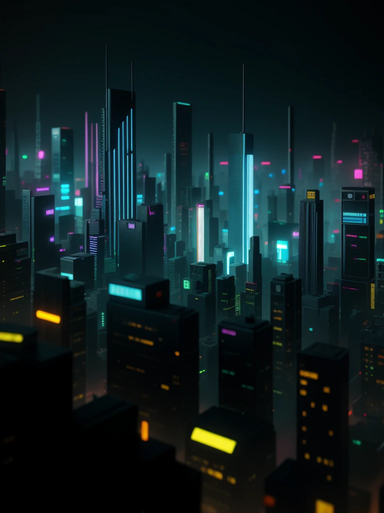 close up of a cyberpunk city made from ral polygon, fotografia tilt-shift 