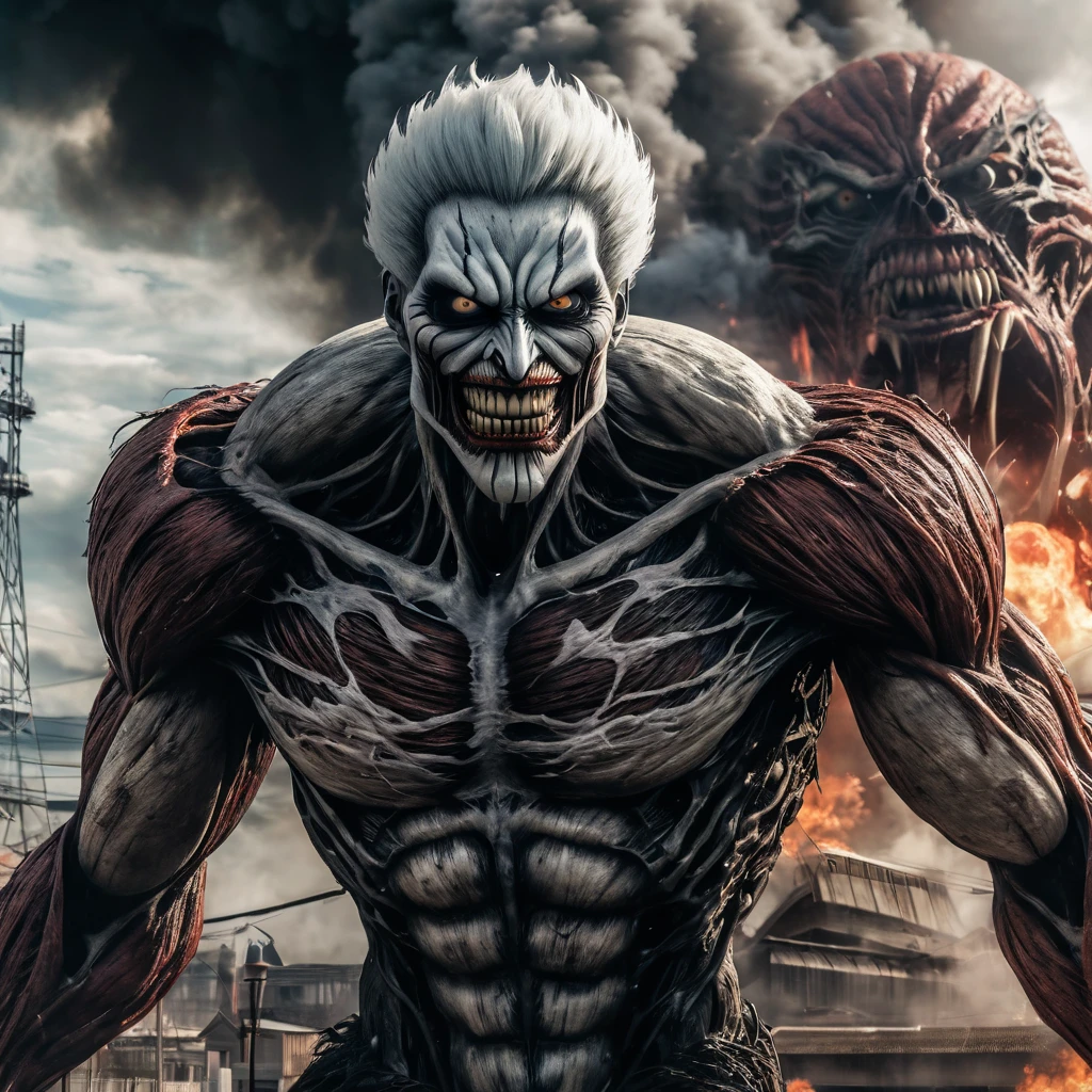 there is a picture of a man with a huge muscular body, colossal titan, attack on titan, attack on titans, as the colossal titan, from attack on titan, (attack on titans anime), in attack on titan, attack on titan anime style, attack on titan covert art, shingeki no kyojin, barack obama in attack on titan