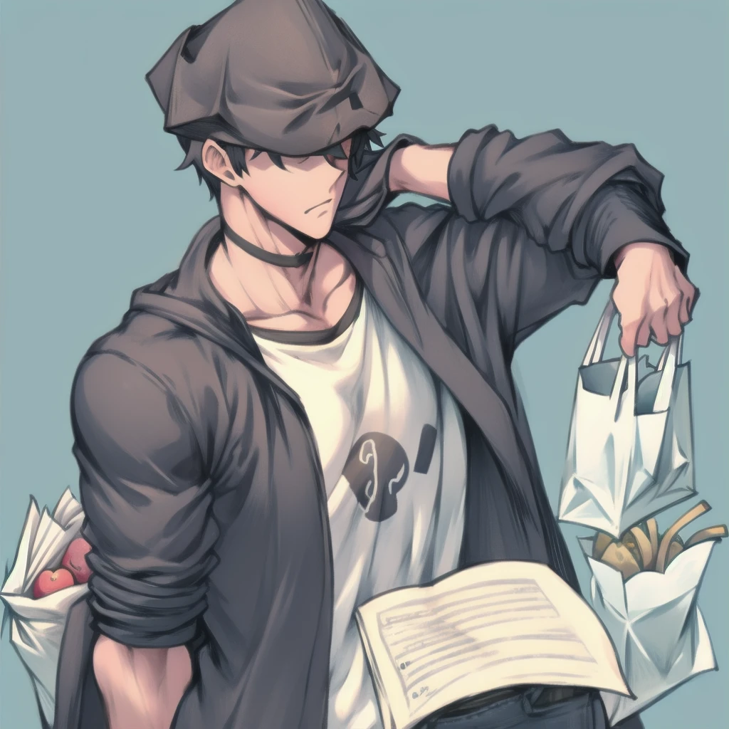 Icon Photo, perfil photo, paper bag on Head, paper bag on face, boy, 1boy, Neck up, simple background