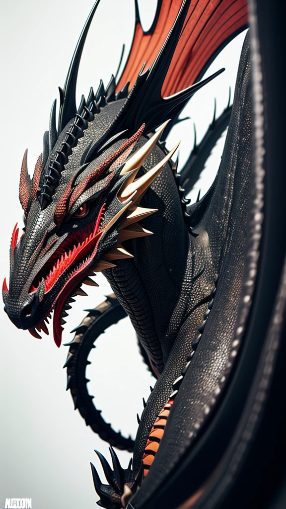 Artificial I want you to immediately create an orange dragon with a black background that the dragon is large in the image of one point two