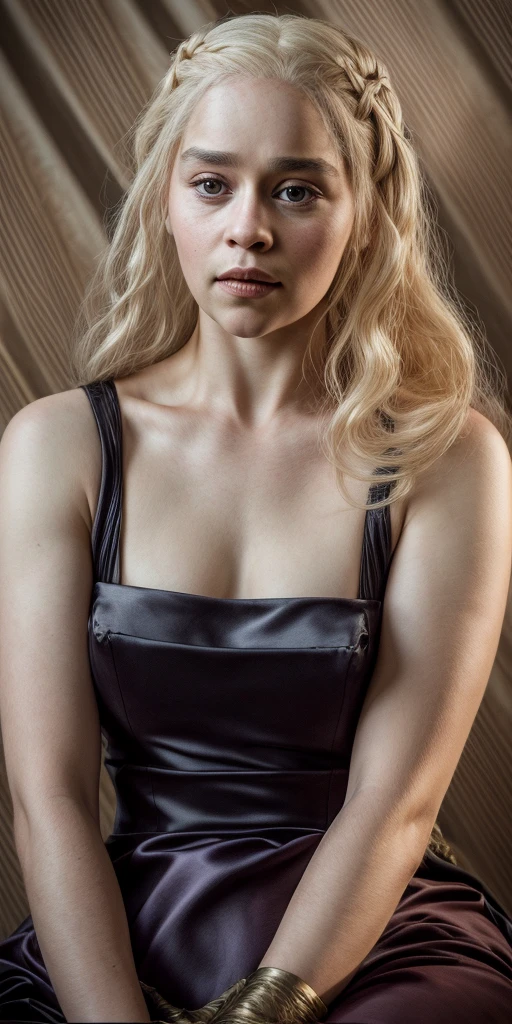 masterpiece, stunning portrait photo of khls woman, sleeveless, erotic costumes, sensual satin dress, game of thrones inspired costumes,