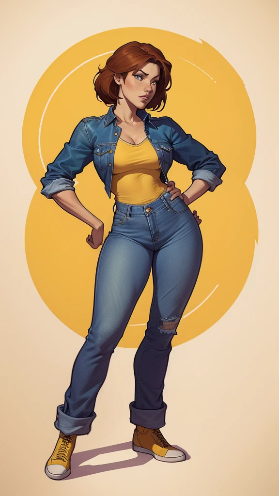 um desenho de uma mulher com uma fantasia verde e amarela, garota de anime desonesta, artgerm e lois van baarle, full body portrait of jeans cinza, Steven Artgerm Lau, desenhado no estilo de artgerm, fanart de alta qualidade, jeans cinza, High quality color sketch, linda garota vestindo terno regata, portrait of jeans cinza, girl of the zodiac knights