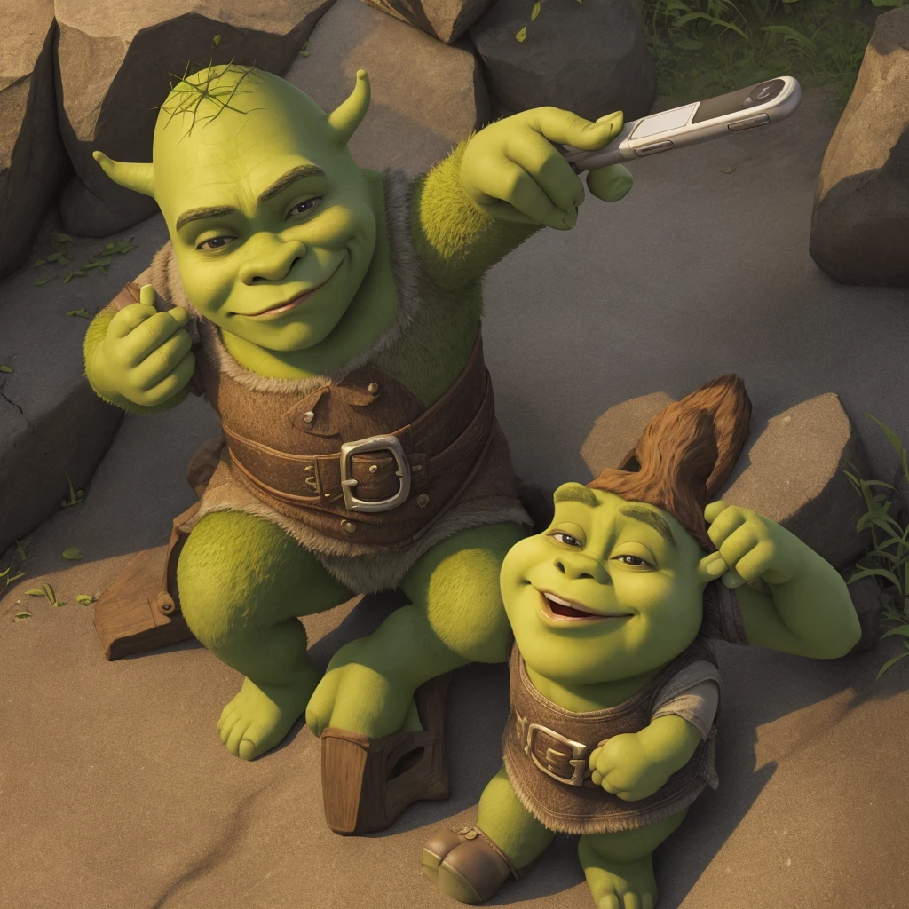 Shrek the cartoon charcater talking to phone