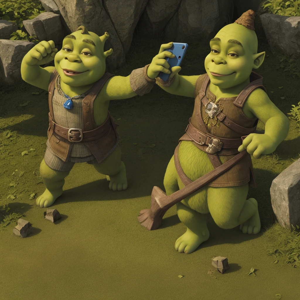 Shrek the cartoon charcater talking to phone