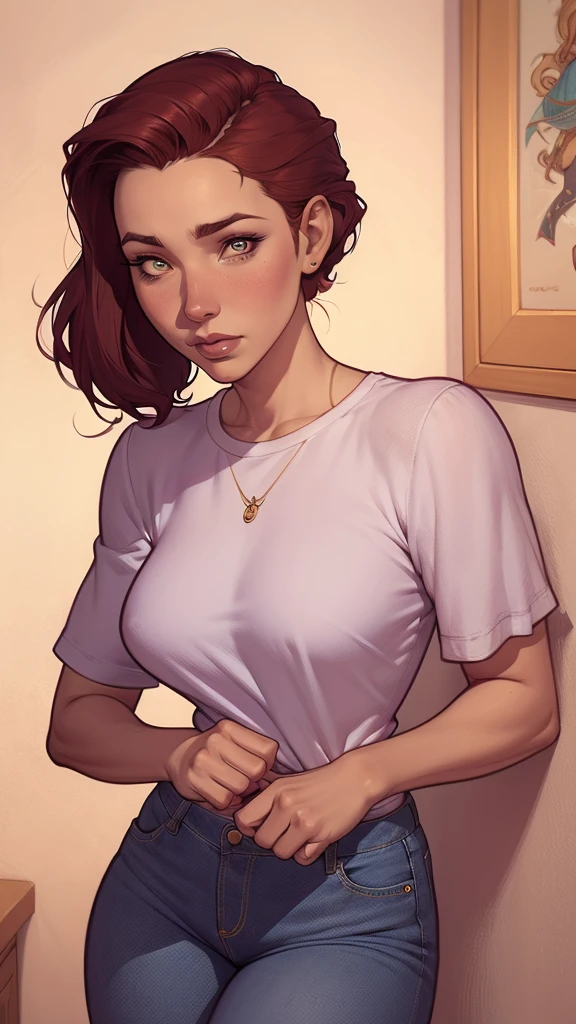 um desenho de uma mulher de jeans e blusa amarela, Estilo de arte de Charlie Bowater, arte do personagem Charlie Bowater, estilo artgerm, retrato de personagem de corpo inteiro, artgerm e lois van baarle, estilo de charlie bowater, retrato de corpo inteiro de um curta!, Lois van Baarle e Rossdraws