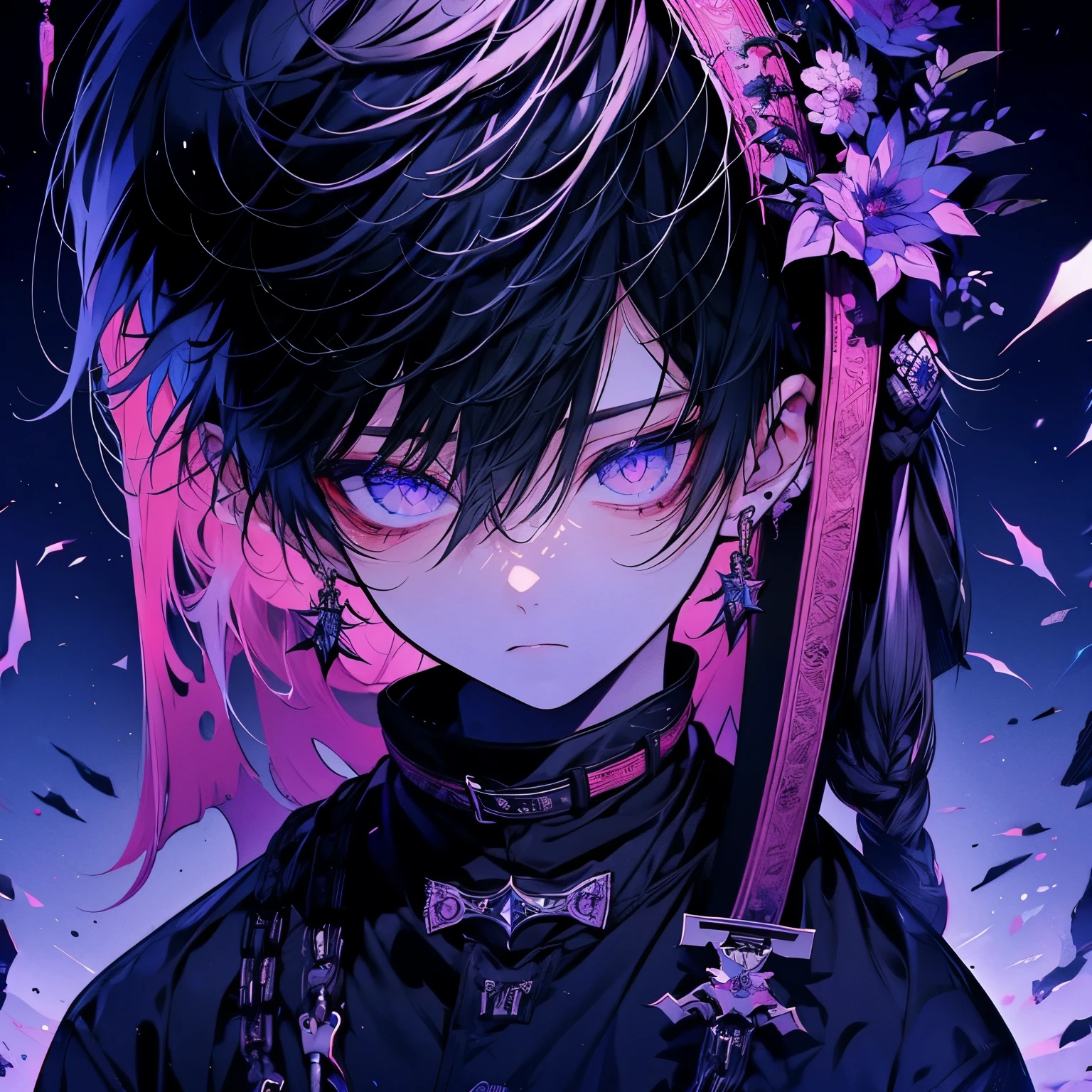 Part your bangs in the center to expose your forehead、Wolf Cut、Asian Boys 1、front、Glaring、
Black Hair Darkness、cool、pixiv top picture
