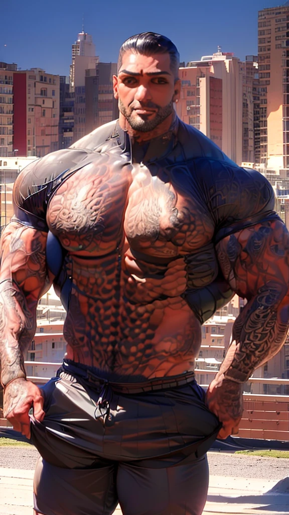 (best quality, high resolution, Artwork:1.2), standing, posing, smiling, Horny, Latin Beauty, (((Huge male bodybuilder:1.15))), huge muscular ass, (wide hips), (Slim waist) , (((Broad shoulders))), ((((huge breasts)))), nervous, (black hair), feather crown carnival, shaved hair, black hair, full body, Glossy skin, tanned skin, hands on the hips, vibrant, wearing nervous carnival attire, sensual manga line art manga panels