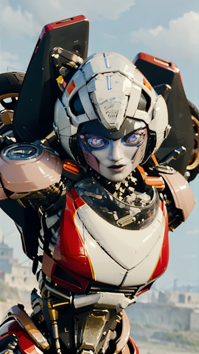 ROTB_Arcee, 1 chica, pechos grandes, innie pussy, sonrisa, robot, mecha, (ojos brillantes:1.2), Caderas anchas, ombligo, muslos gruesos, pose T , modelado 3d, voluptuosa, primer plano, enfoque frontal, retrato, de frente 1:2, mirando al observador frontal, squating, modelado 3d , 3d , blender Cuerpo completo bragas azules