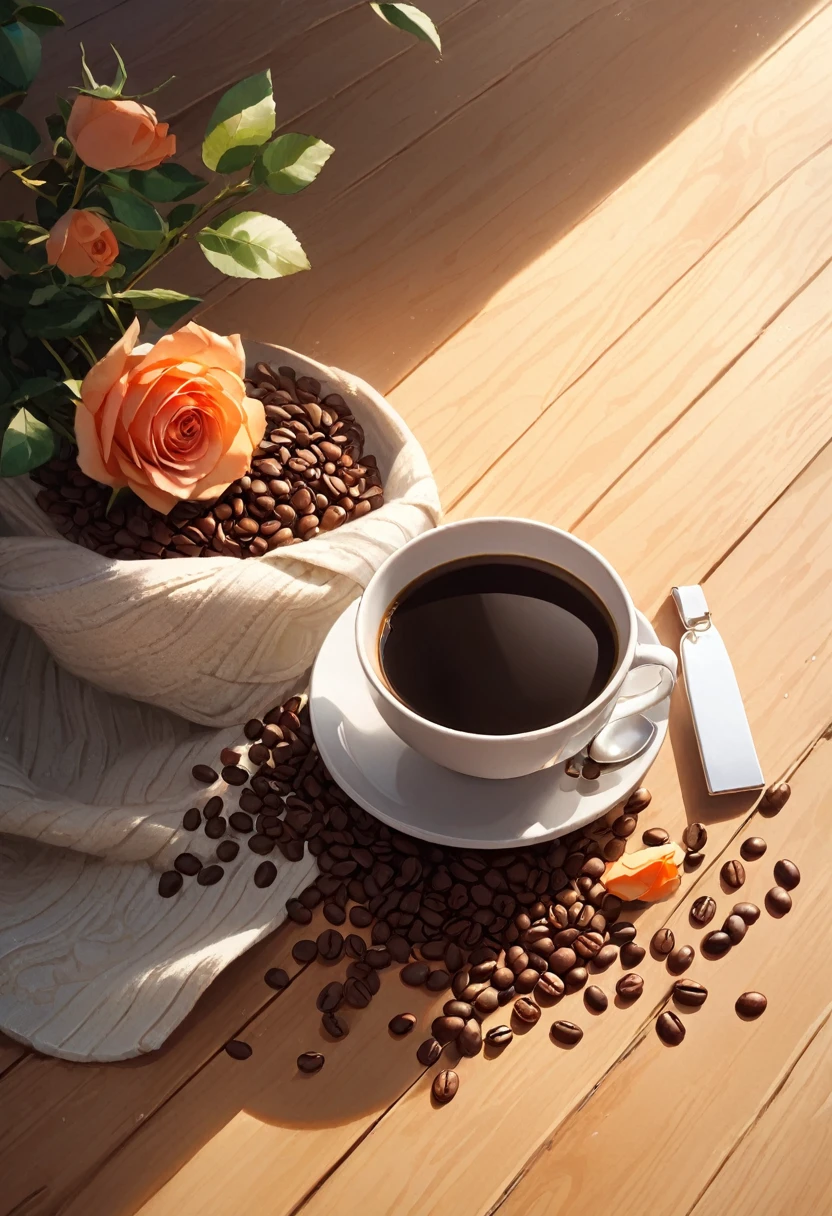 Best still life composition(best quality,4k,8K,high resolution,masterpiece:1.2),Super detailed,(Practical,photoPractical,photo-Practical:1.37),Coffee smoking slightly in white ceramic cup.Artist coffee impression.White sweater with clear texture,Wrinkles arranged randomly..apple.Sophisticated and elegant.Bouquet of bright pink and orange roses flat lay from above(Lying flat on the table)..modern style.Fresh coffee beans are placed on the wooden bench next to it.Core and Texture. Freshness and flavor.Super detailed.(super quality,Super detailed,Super complex,Extremely complex)Soft and natural light and shadow.Reverse fragrance.No humans.Ultra wide angle, (Detailed texture),Background covered with film grain, Natural soft lighting,(Morning Scene.warm sunshine in the morning)Ray tracing, Vignette, Wide-angle lens, Ultra wide angle, best qualitycinematic lighting, Depth of Field, Outside the border, Negative Space, Letterbox header image