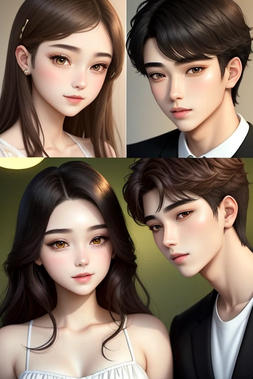 Sunflower theme. Prince and princess
20-year-old boy and 18-year-old girl and. Detailed face, double eyelid, hot vibes. Handsome-cool-warm-boy with brown hair and hot-seductive-sexy-cute-beautiful-girl with black hair and blushing face. Intimate vibes.