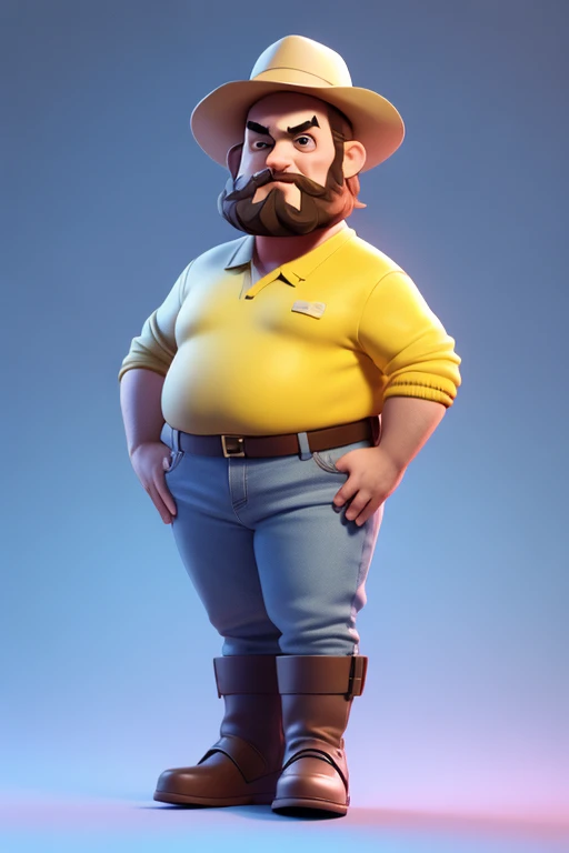 3dcharacter,old farmer bearded plump plump extremely thick thighs large belly fat,(full body:1.2),simple background, masterpiece,best quality,(blule gradient background:1.1), usando apenas sunga branca, does not wear clothes. Bota e meias