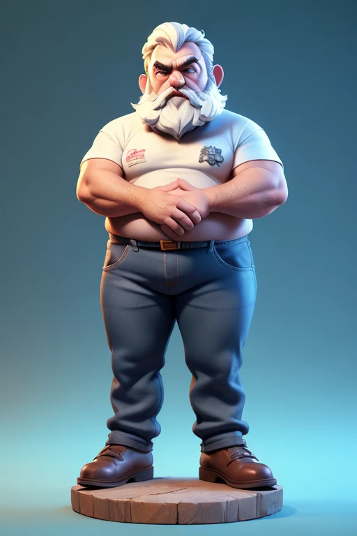 3dcharacter,old farmer bearded plump plump extremely thick thighs large belly fat,(full body:1.2),simple background, masterpiece,best quality,(blule gradient background:1.1), usando apenas sunga branca, does not wear clothes. Bota e meias