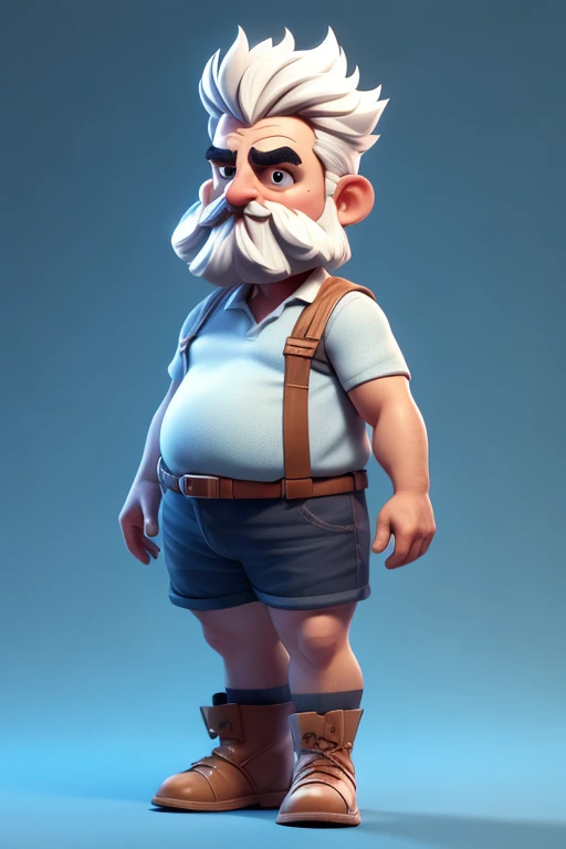 3dcharacter,old farmer bearded plump plump extremely thick thighs large belly fat,(full body:1.2),simple background, masterpiece,best quality,(blule gradient background:1.1), usando apenas sunga branca, does not wear clothes. Bota e meias