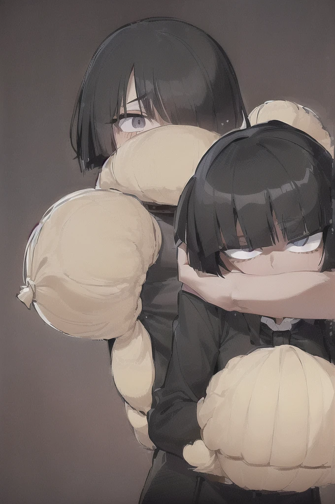 (((ultra-high quality))), (((((shy girl))))), ((((shy posture)))), (((hands behind back))), (((((1 girl))))), (((standing up straight))), (((full body drawing))), ((((flat chested)))), ((amber-colored irises on her eyes)), ((((Mikoto Urabe Mysterious Girlfriend X anime style haircut)))), ((((((((hair bangs over eyes)))))))), ((((eyes behind hair)))), (((black short messy bob-cut))), ((((((eyes not visible due to being covered by hair bangs)))))), ((((eyes not visible due to be hidden by hair bangs)))), ((((black high-waist long slacks)))), ((black suspenders)), (((black tie))), (((women's dress shirt))), ((women's dress shoes)), (((20-year-old Office Lady))), ((((Office Setting)))).
