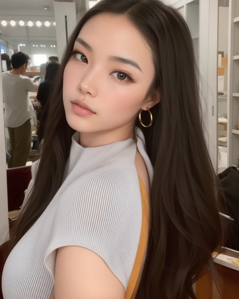 Gorgeous asian with long hair and bright eyes