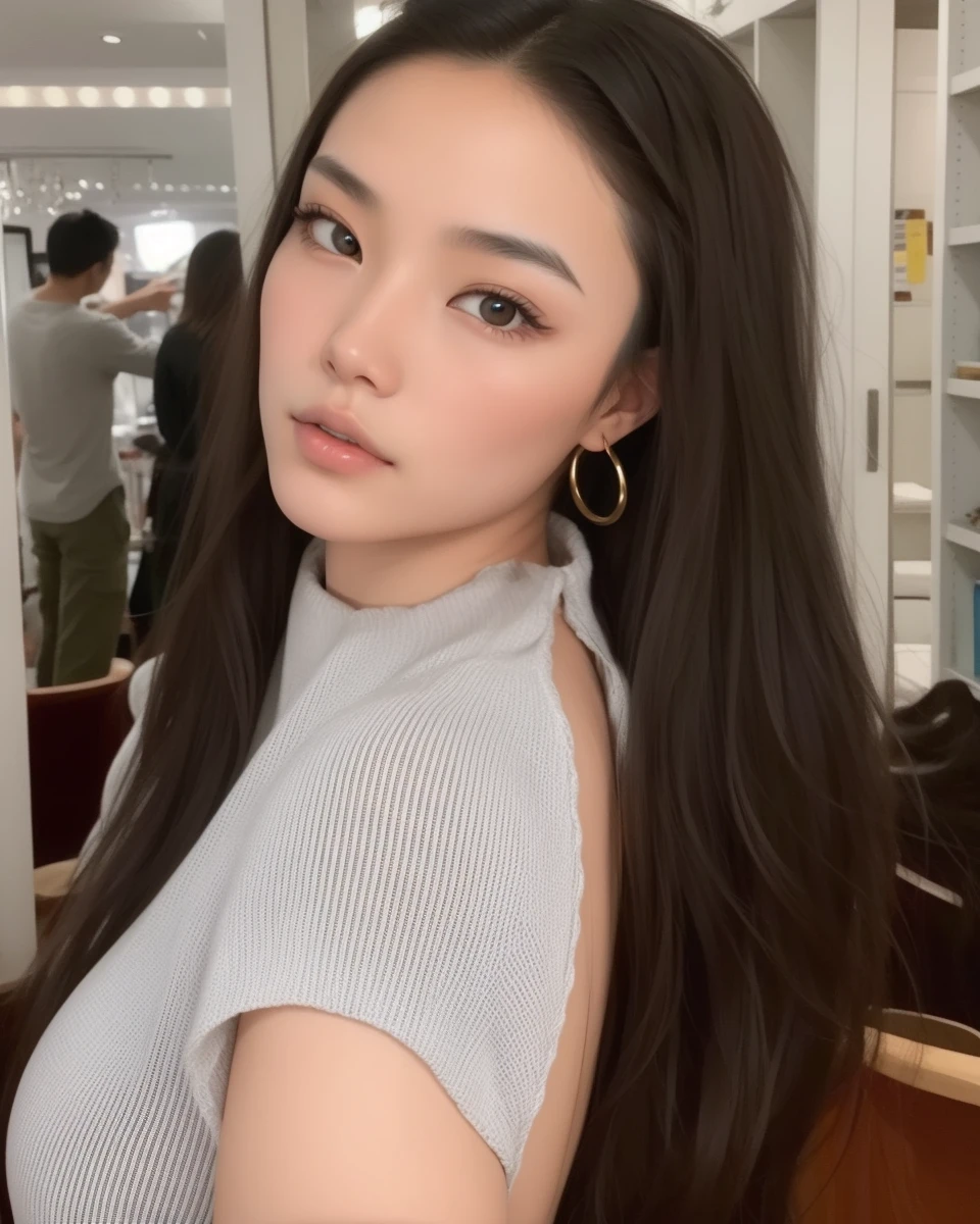 Gorgeous asian with long hair and bright eyes