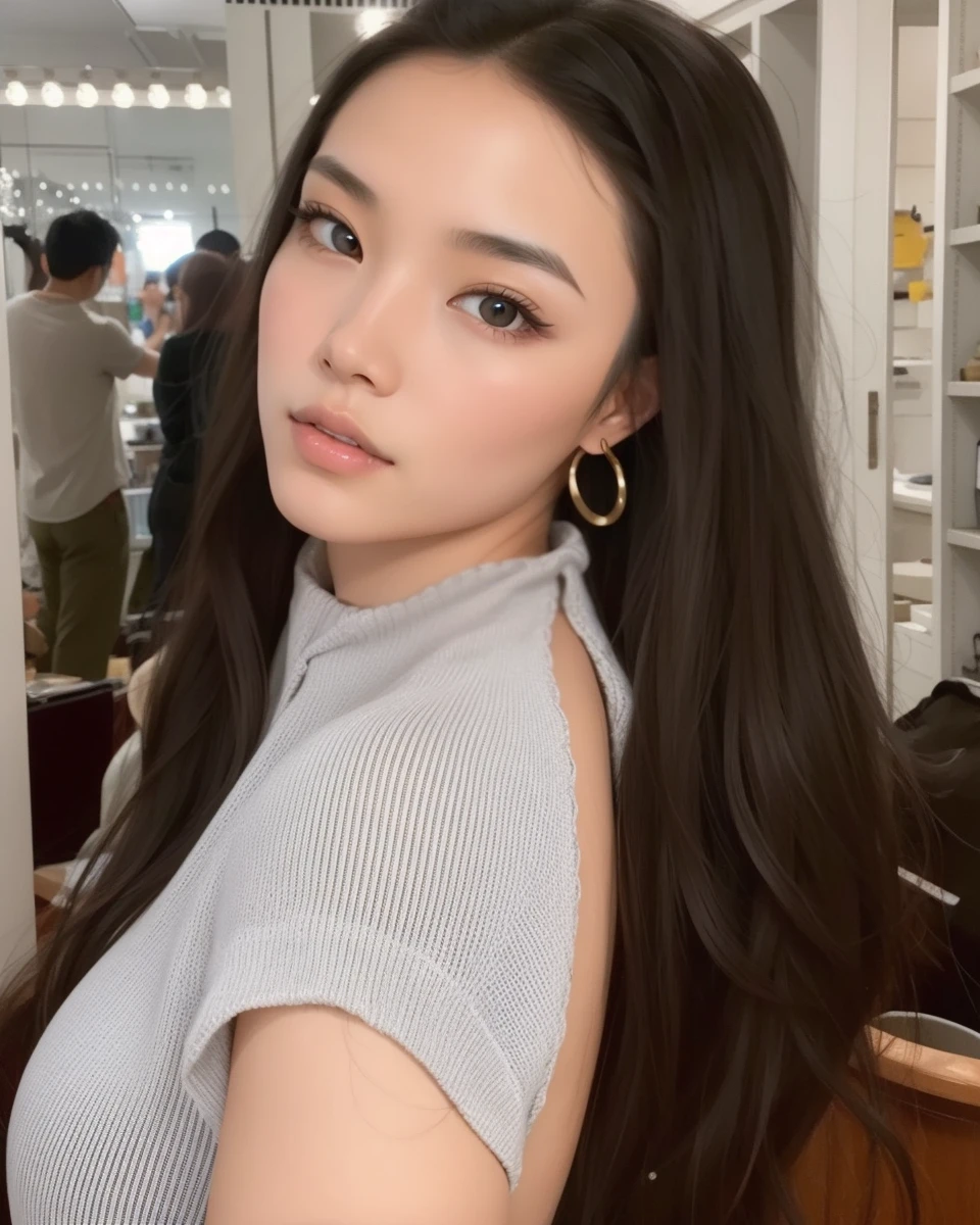 Gorgeous asian with long hair and bright eyes