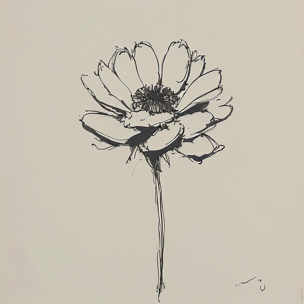 black and white drawing of a flower