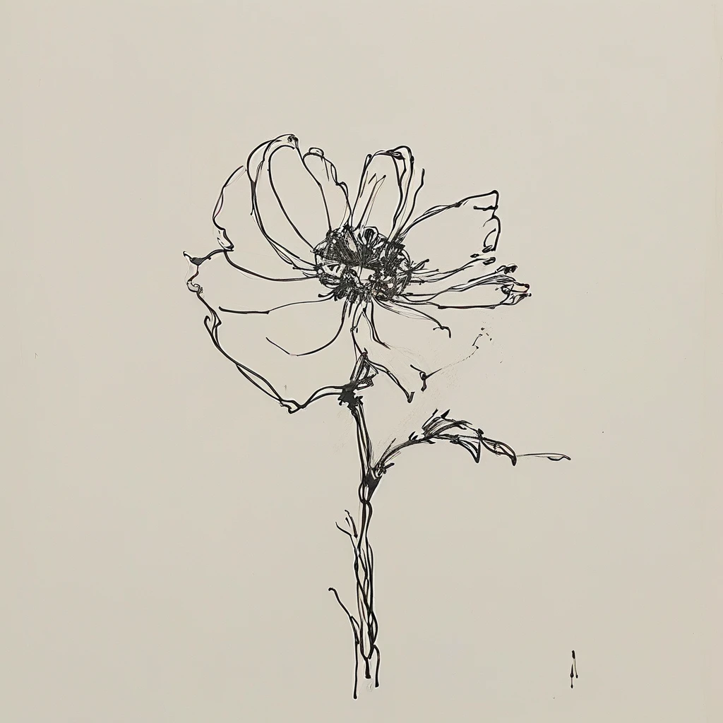 black and white drawing of a flower